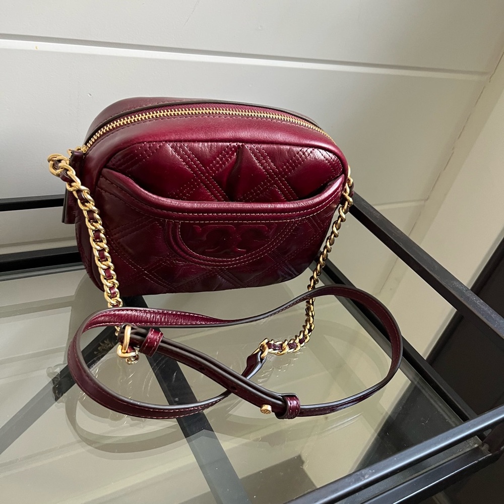 Tory Burch Fleming Glazed Crossbody Bag- Royal Burgundy
